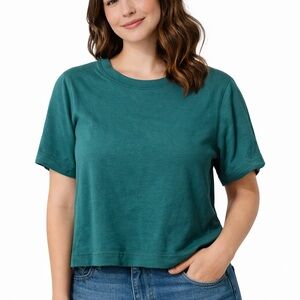 PINK Victoria's Secret Teal Short-Sleeve Crop Tee